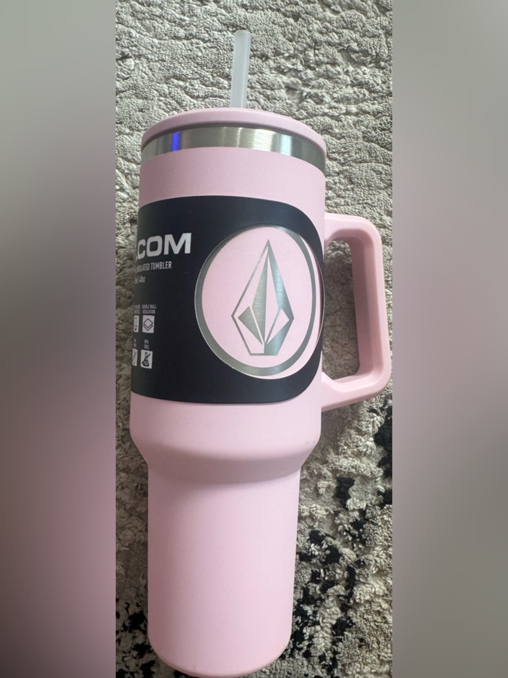 Volcom Light Pink Insulated Travel Mug with Handle